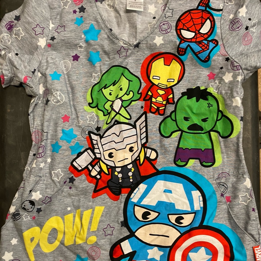 Marvel Heroes Scrub Top, Size Small, NWOT